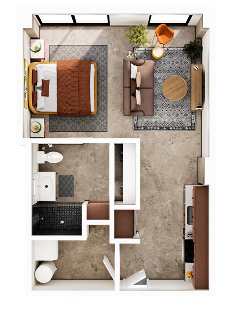 Floor plan for studio, 1 bath, 570 sqft